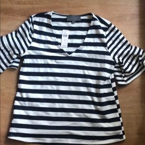 Anthropologie striped flutter sleeve top